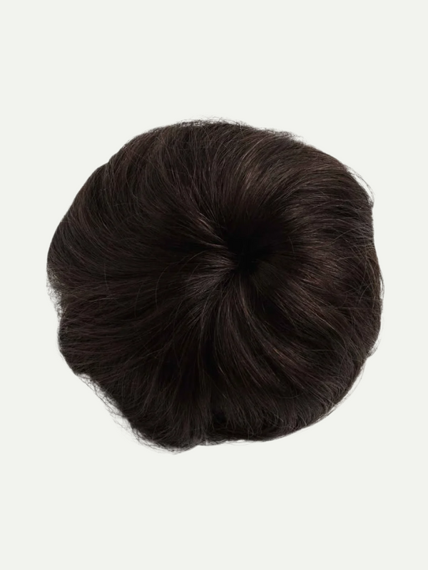 Black hair bun on a white background